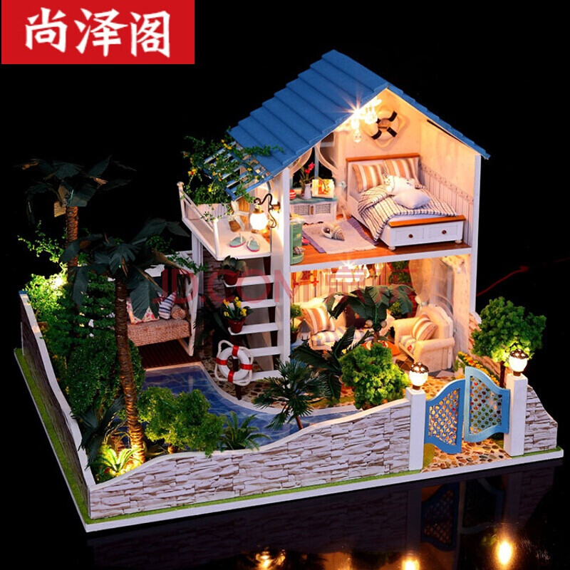 diy小屋浪漫满屋手工拼装大型别墅房子模型生日礼物 小屋 防尘罩