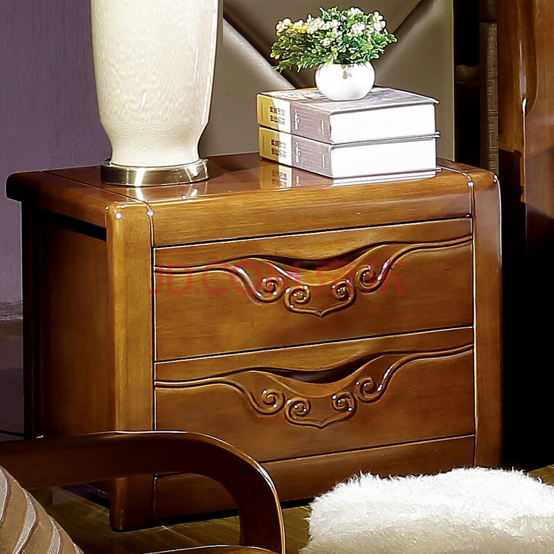 床头柜 实拍木床头柜 简约卧室储物柜抽屉二斗柜 金胡桃色(颜色备注)