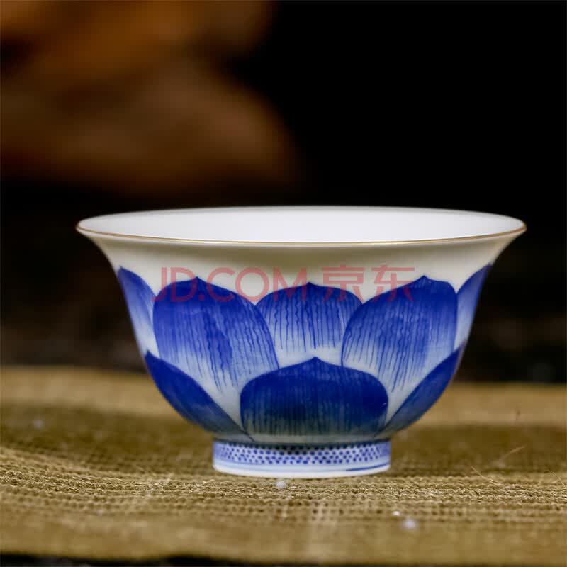 七旬陶瓷美术设计师 江广水 老艺人 青花莲花品茗杯