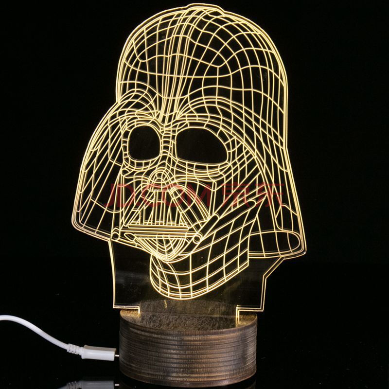 创意卧室小夜灯3d视觉立体台灯 北欧简约led小台灯 头盔骷髅怪暖白色