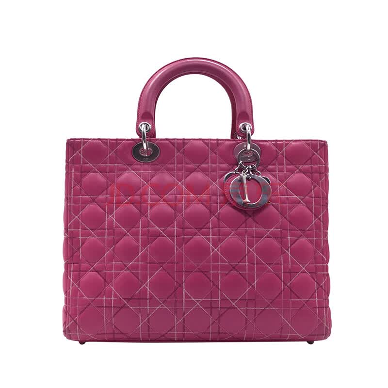 5新】dior/迪奥 玫红色七格菱格格纹单肩手提包