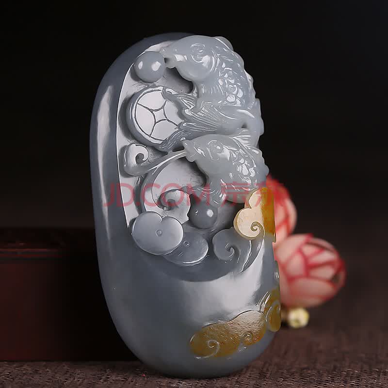 省级玉雕大师文军作品 和田玉墨玉连年有余手把件172.