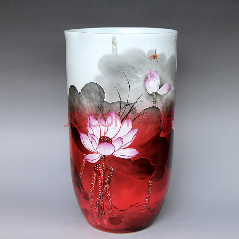 釉上彩"荷花"瓷瓶 江西省高级工艺美术师 李晶