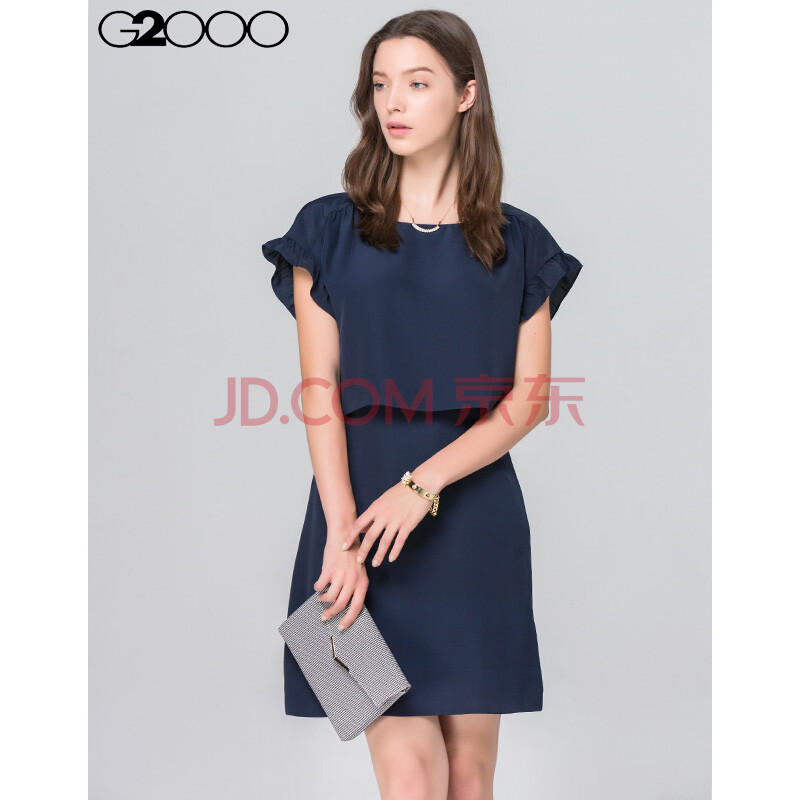 【下架】g2000圆领短袖连衣裙荷叶袖时尚女士中裙63262448 蓝色 79 40