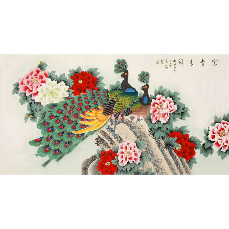 中国美术家协会会员 陈芬清《富贵吉祥》180cmx97cm