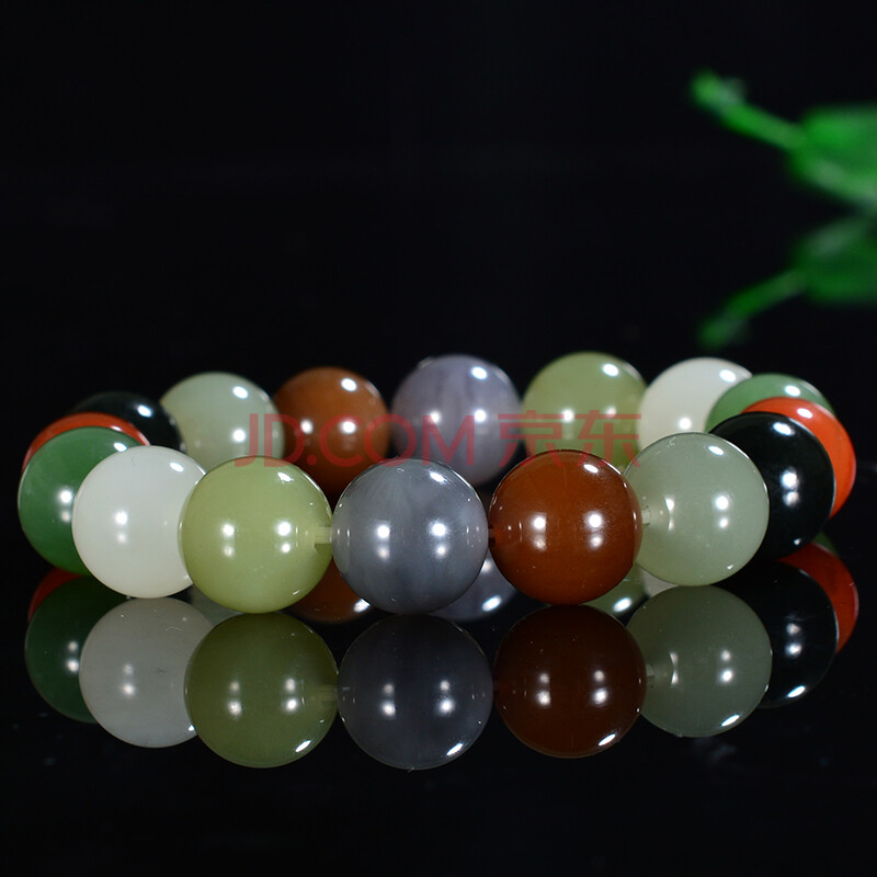 和田玉手链 五色圆珠 40.2162g 【新疆天佑纳福】