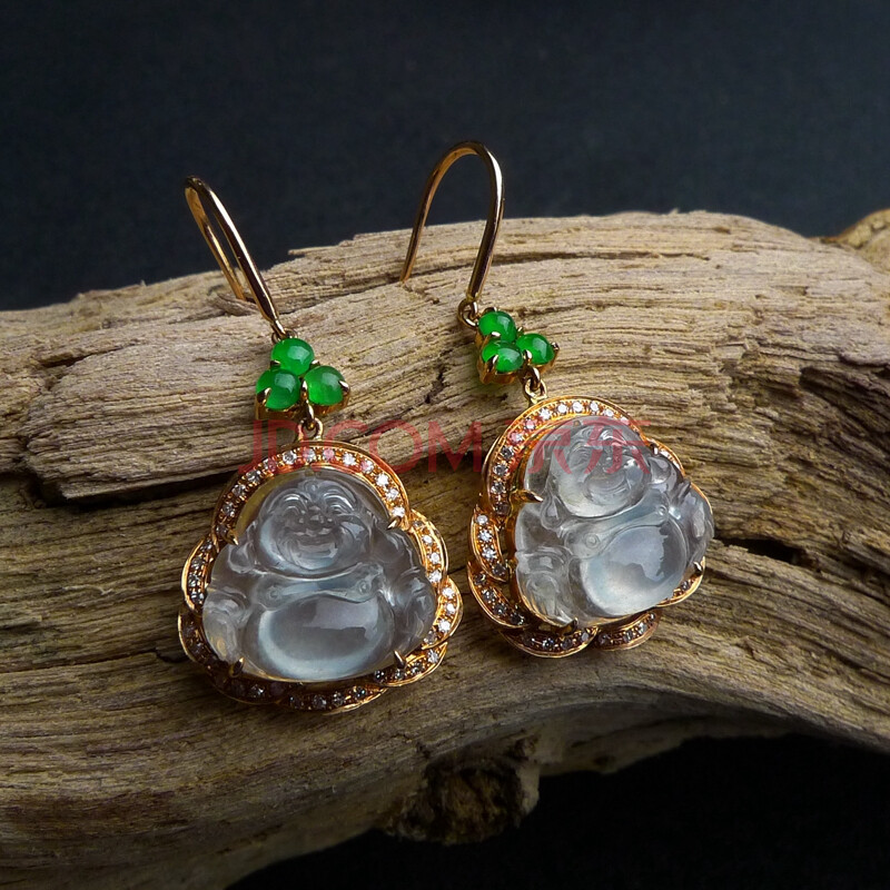 百茂珠宝11f-18k金围钻豪镶高冰起光佛公耳坠一对6.94g