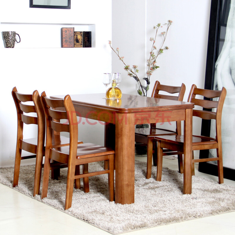 2米餐桌 4餐椅 餐厅家具 柚木色 14米一桌四椅