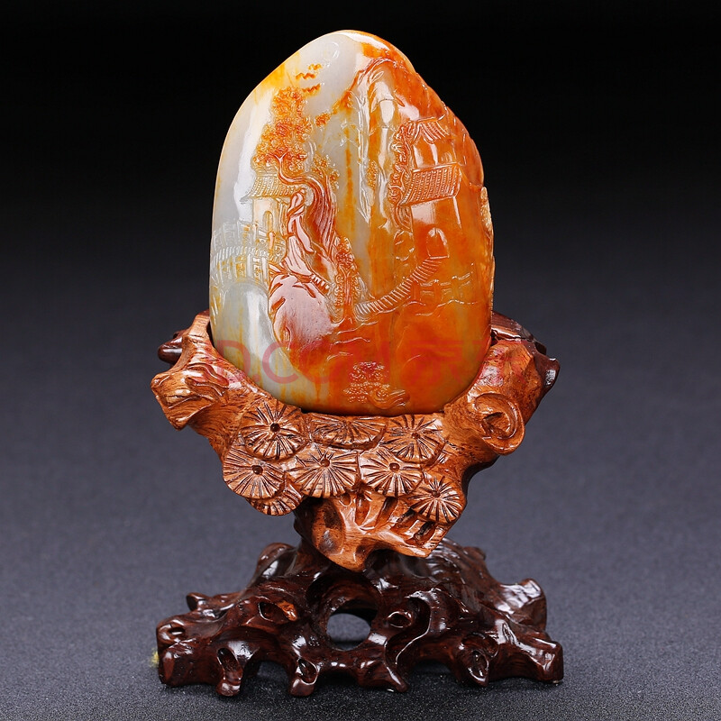 臻藏和田玉籽料 意境山水 摆件 重523g(含座)【杰玉倾城珠宝】