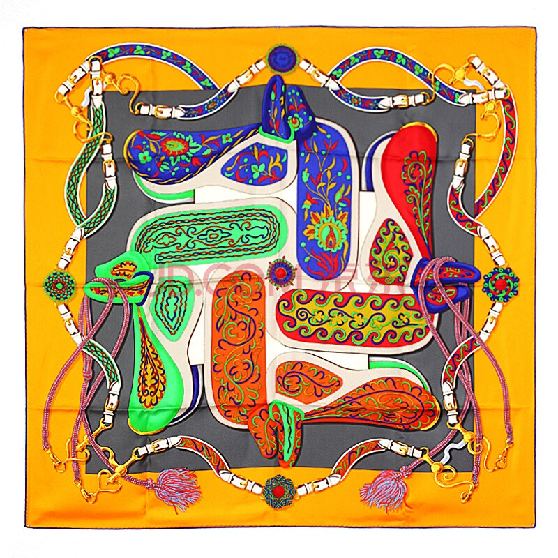 【爱马仕女士真丝丝巾】hermes 女士真丝黄色时尚元素系列百搭丝巾