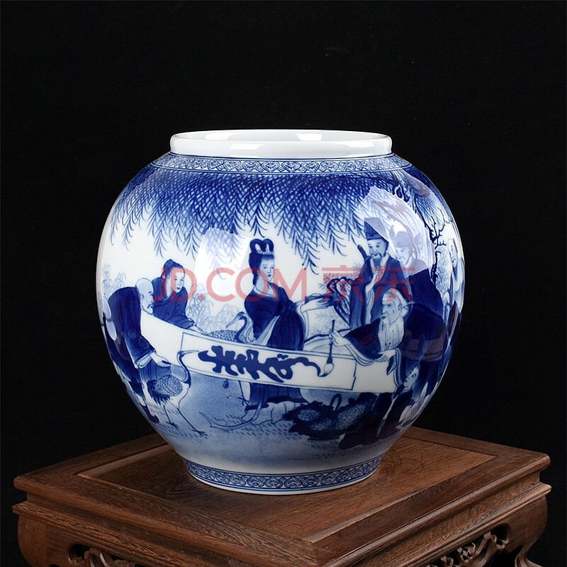 景德镇民间老艺人陈海清 青花釉中花瓶 怀仁堂贺寿图