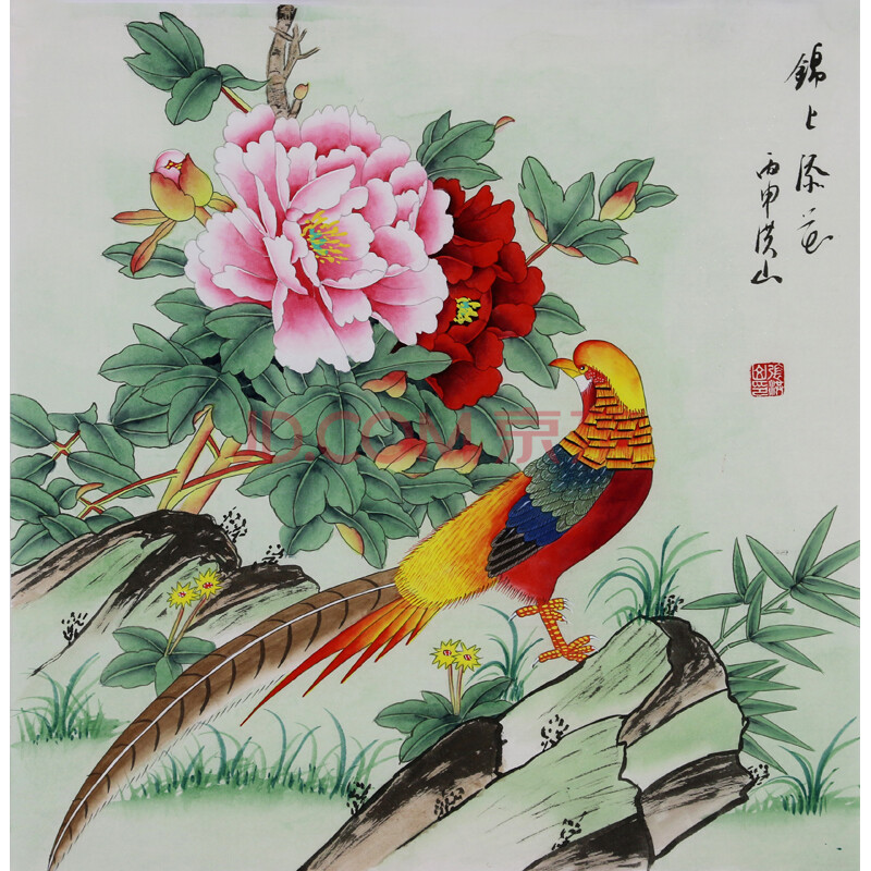 工笔斗方 张洪山 《锦上添花》