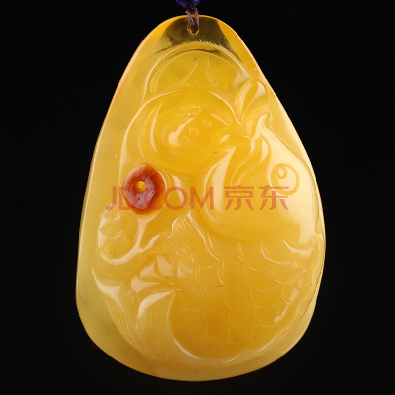 蜜蜡满蜡俏色巧雕鲤鱼吊坠 重量31.33g(含链)