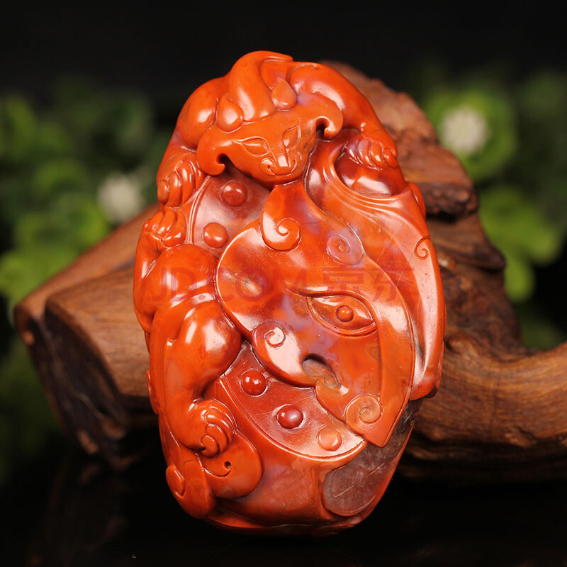 53g】柿子红 红润料细 南红玛瑙 吉祥瑞兽 摆件