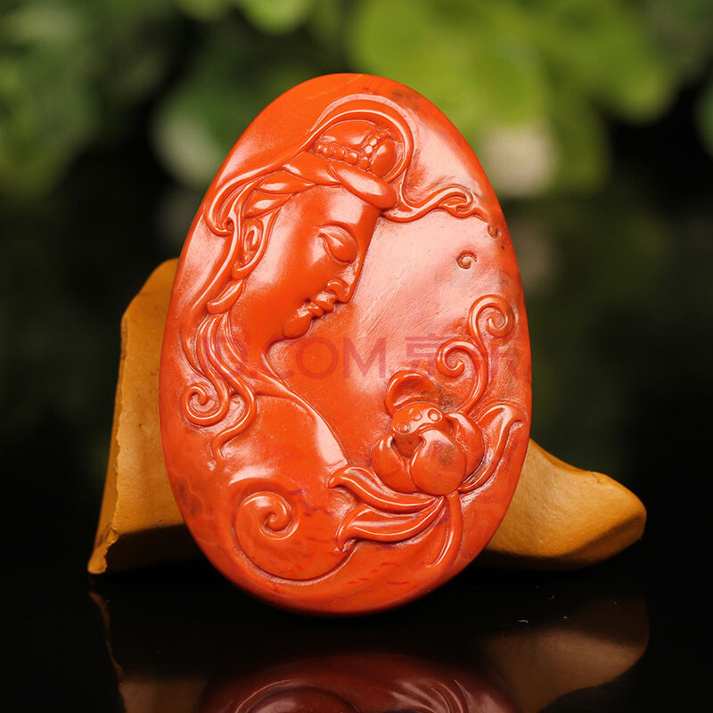42g】柿子红 红润料细 南红玛瑙 持莲观音 挂件