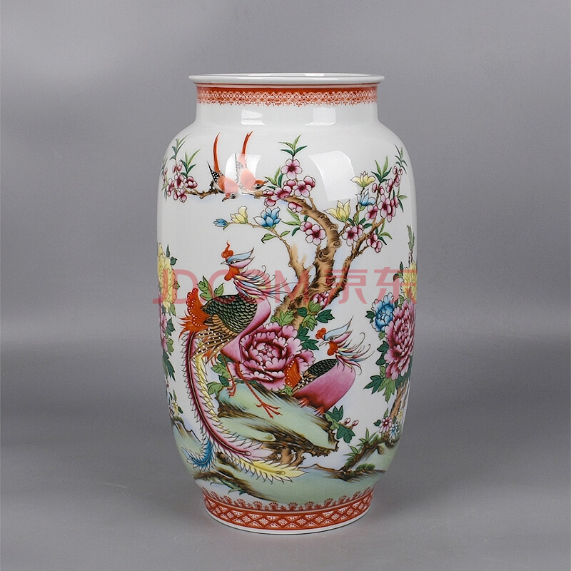 景德镇老艺人张剑 全手工制作 手绘粉彩花开富贵花瓶