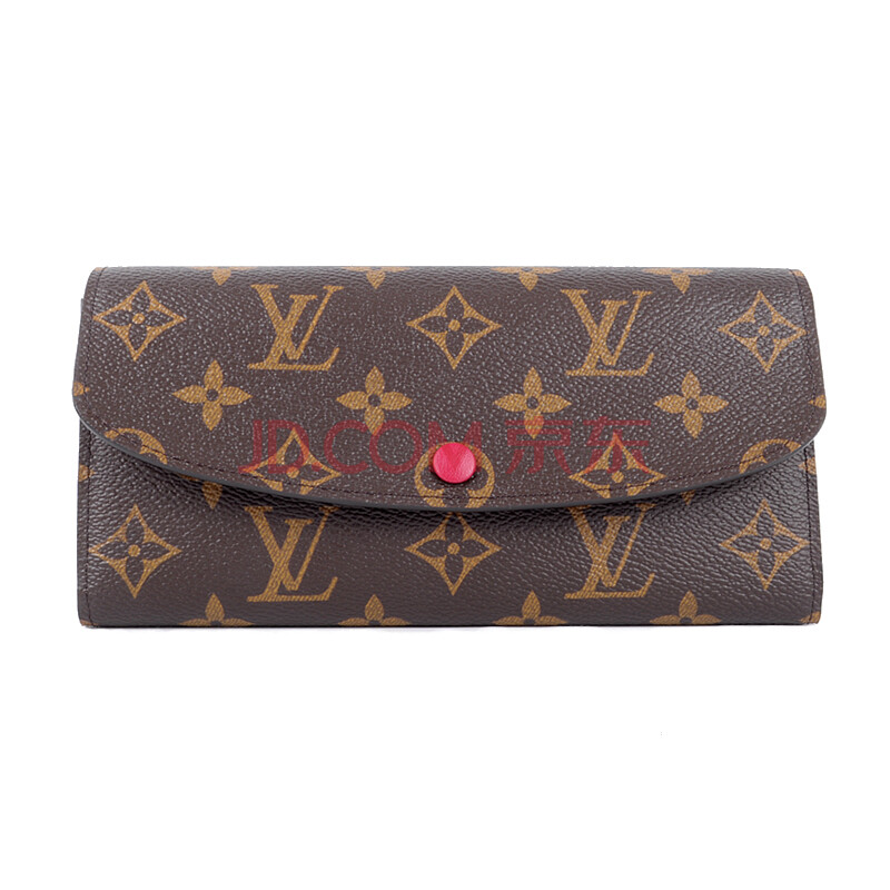 9新未使用lv路易威登emilie老花玫红色豆豆长款钱包