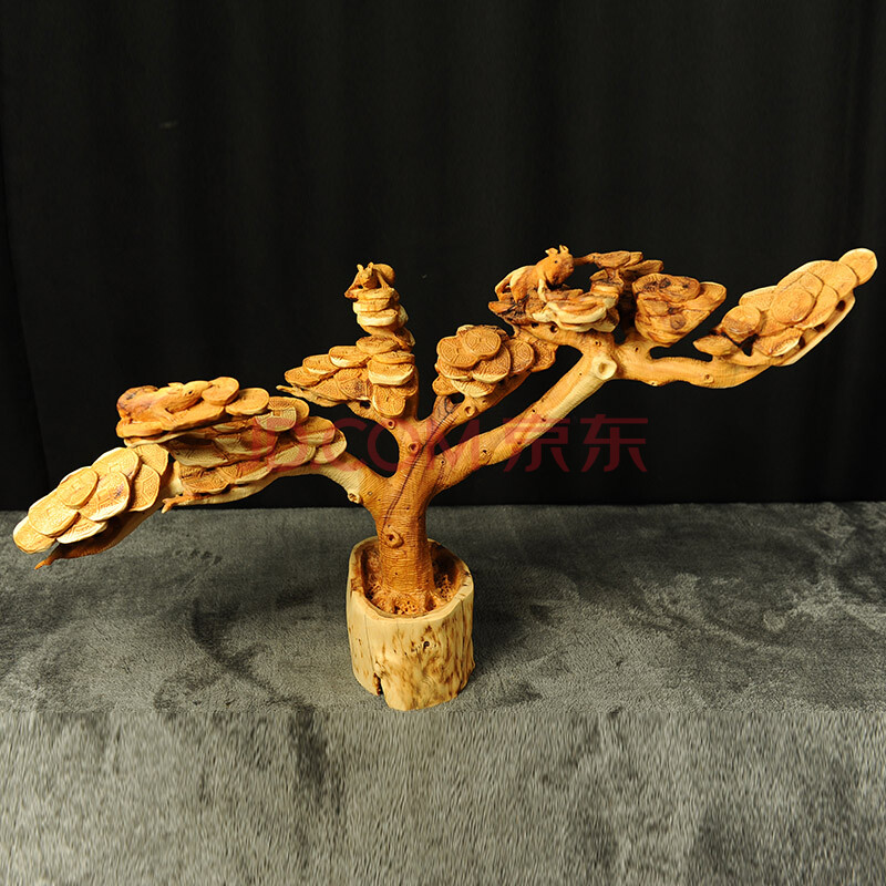 红豆杉老料雕刻 数钱发财树摆件78-19-47cm