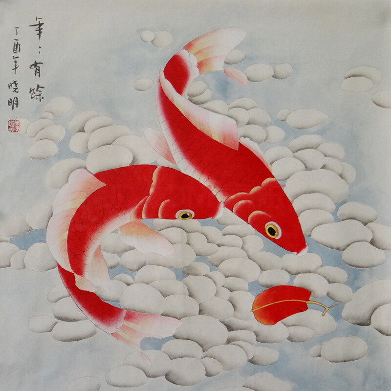 工笔职业画家 李晓明 《连年有余》