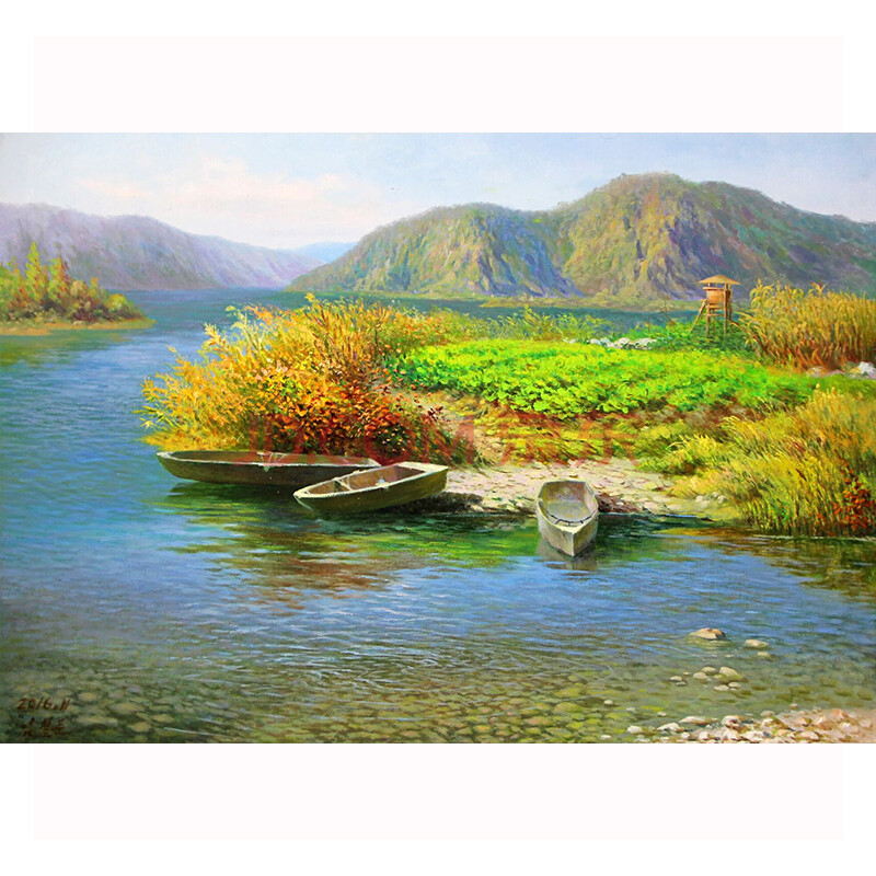 朝鲜一级画家 金哲勋《河边风景》