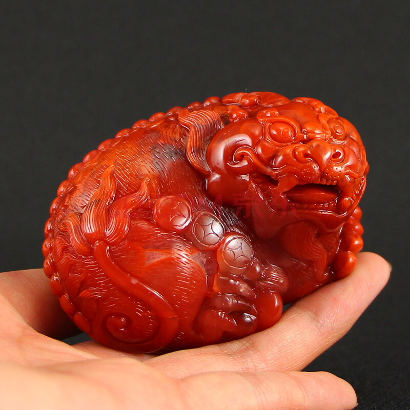 收藏重器南红玛瑙苏工精雕 瑞兽貔貅把件 314.49克 全榕珠宝