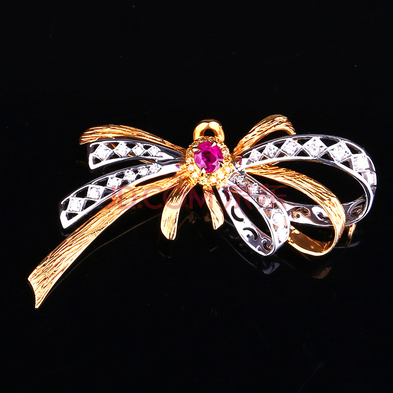 5克拉红宝石胸针 18k金镶48颗配钻 e12