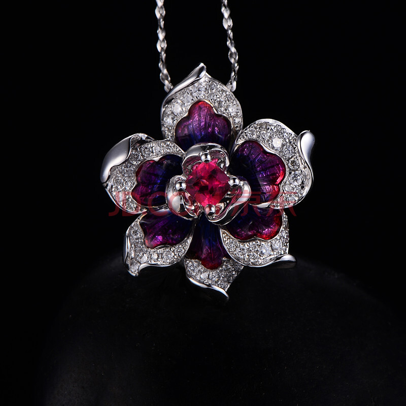 【设计师款】珐琅工艺 兰花碧玺钻石吊坠 蓉源珠宝
