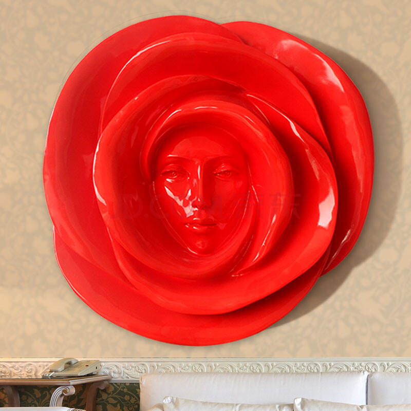 抽象艺术品 摆件家居玫瑰花装饰品少女创意挂饰客厅壁饰墙饰时 红色