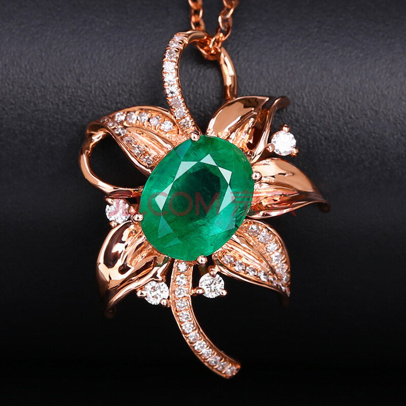 1.95ct 18k金镶天然祖母绿吊坠配0.