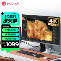 科睿KOORUI 27英寸显示器 4K高清 IPS广视角 100%sRGB广色域 HDR 10bit低蓝光不闪 设计办公液晶电脑显示屏P6