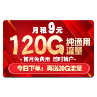 中国移动 移动流量卡纯上网手机卡纯流量电话卡5g日租不限速低月租全国通用4g通话卡校园卡 5G超圣卡-9元120G纯通用流量+再送30G