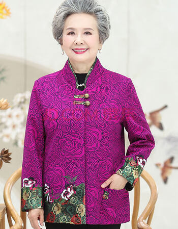 寿服秋装女外套奶奶装唐装婚礼妈妈装婚宴老太太衣服 玫红【上衣】 xl