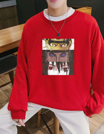 秋季长袖t恤上衣男韩版潮流学生百搭休闲纯色圆领卫衣潮牌 三只眼红色