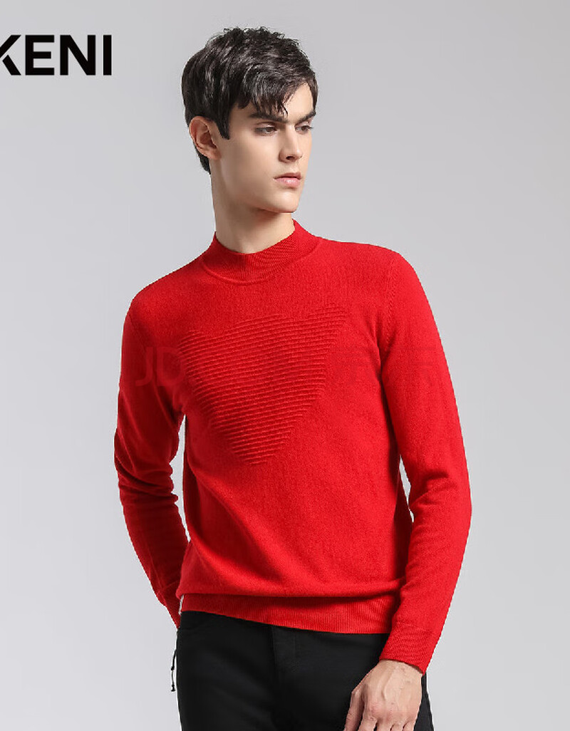 【保暖羊绒】秋冬羊毛针织半高领简约休闲男士羊毛衫 红色 52