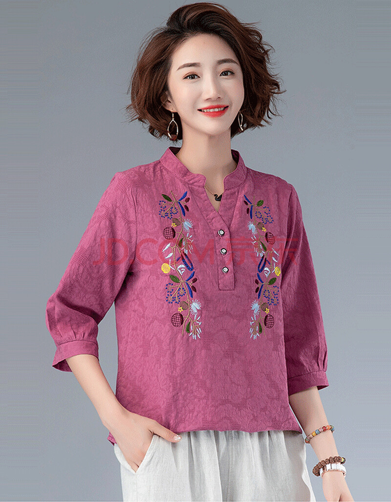 凯珞琦棉麻女装衬衫女2020秋装新品韩版复古民族风宽松百搭提花刺绣大