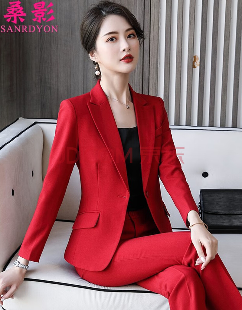 红色职业装女装套装洋气小个子小香风西服两件套 红色外套 红色喇叭裤