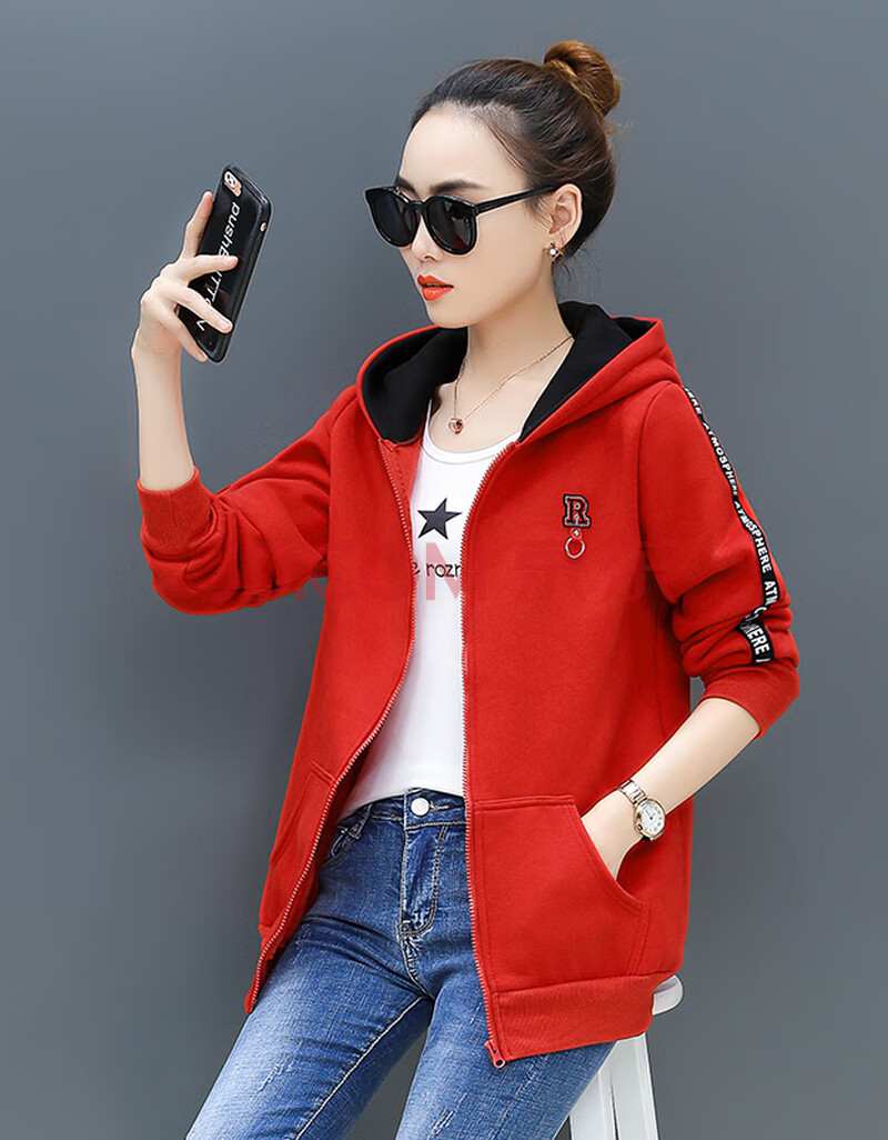 萩嫒2020秋冬新款加绒加厚连帽拉链开衫卫衣外套女学生衣服大码女装nr