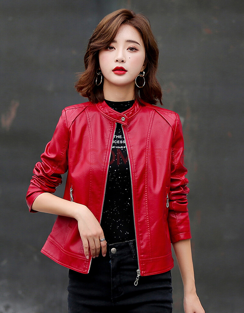 皮衣外套女短款秋冬款2020年秋季新款真皮绵羊皮女士修身皮夹克 红色