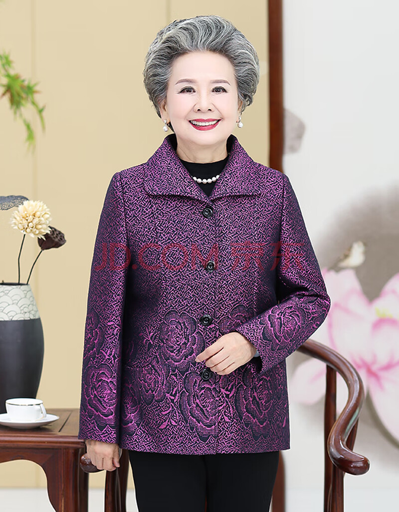 人妈妈套装60-70-80岁老太太老人春秋衣服女梦心彩 197紫色单件上衣