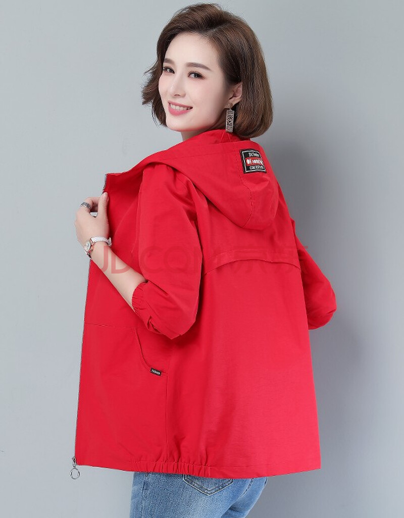 春秋2021新款女式夹克衫时尚休闲连帽韩版长袖开衫拉链衫中年女装上衣