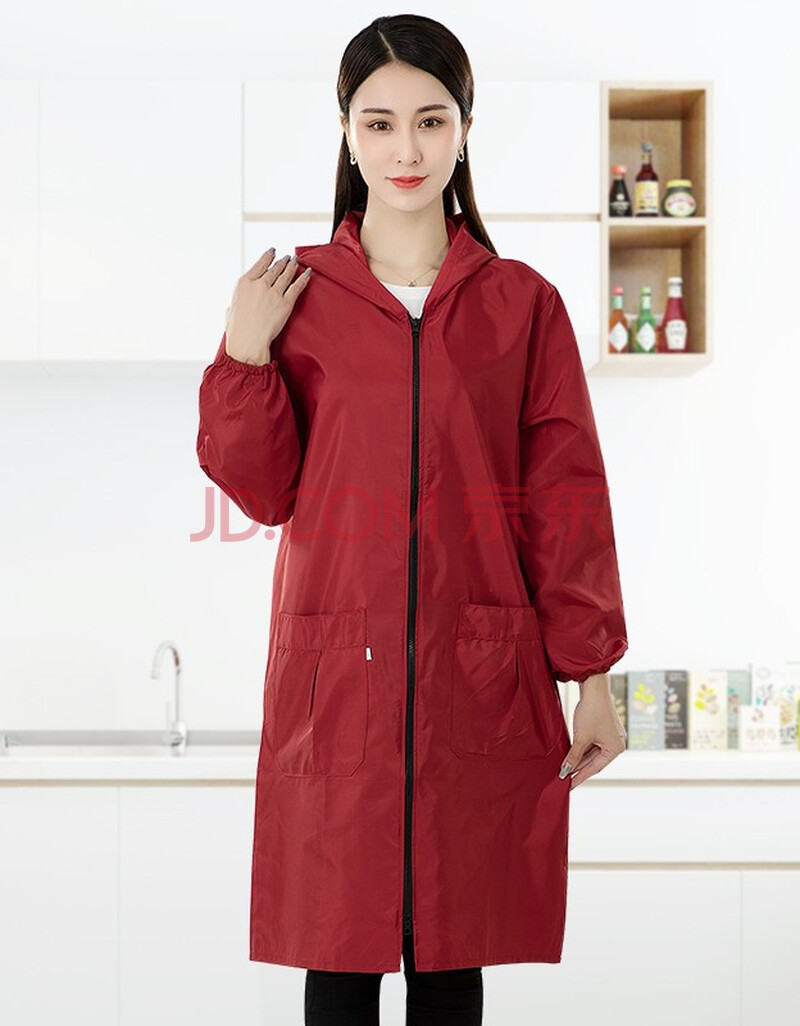 罩衣成人女韩版加绒冬季时尚防水防油耐脏罩衣围裙厨房长袖做饭家务