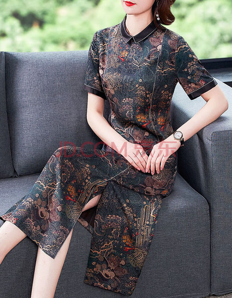 香云纱旗袍caiwenkelun轻奢品牌真丝桑蚕丝新款杭州香云纱高端旗袍