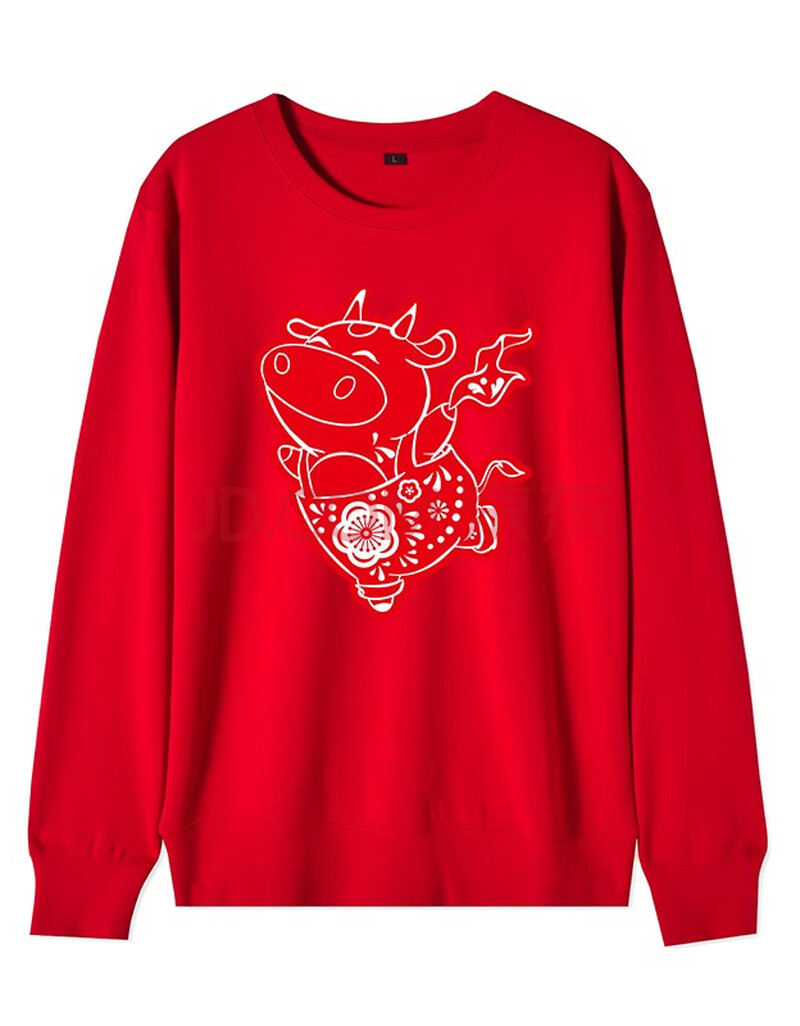 本命年生肖牛年圆领卫衣 年会春节大红色衣服男休闲