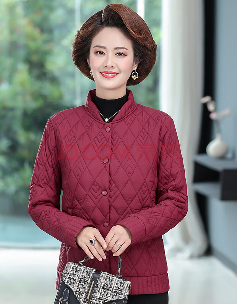 中年妈妈棉衣短款洋气色保暖棉袄中老年冬装外套女轻便小棉服薄 红色