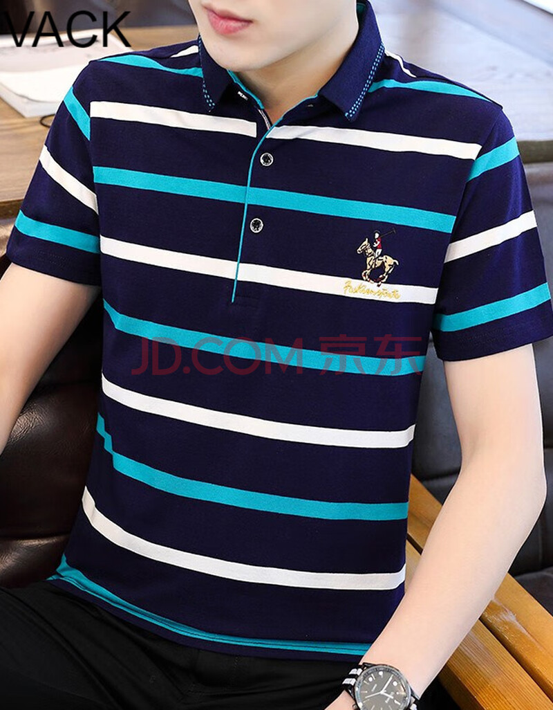 vack 夏季男装翻领短袖t恤男新品条纹polo衫男士夏天男生半袖潮牌t恤