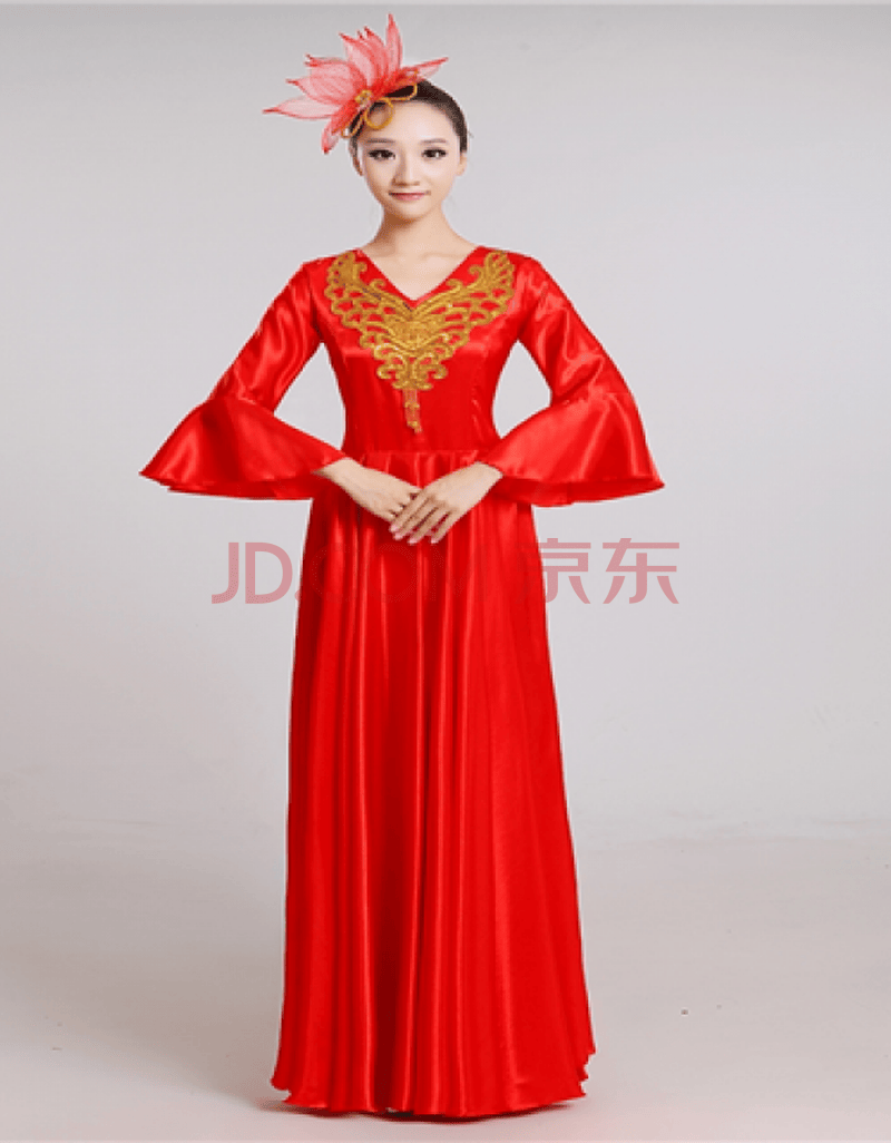 新款中老年扇子舞表演服装老年大学大合唱连衣裙合唱服演出服舞蹈