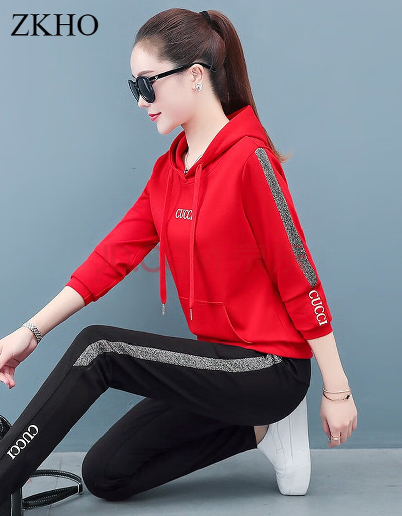 zkho 运动服套装女春秋2021年新款大码中年妈妈洋气时尚休闲卫衣两件