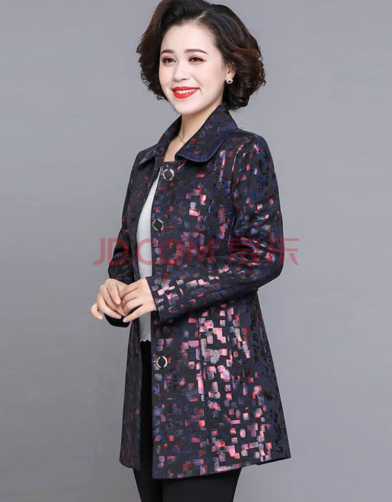 春秋装新款中老年秋季女装 中年妈妈装秋装风衣外套女中长款洋气 红