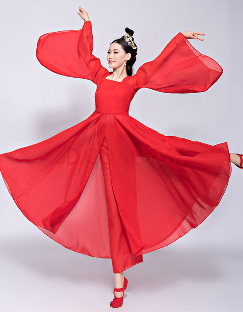 古典舞蹈古装汉服 女广袖流仙裙演出仙女服装中国舞凉凉表演 凉凉红色