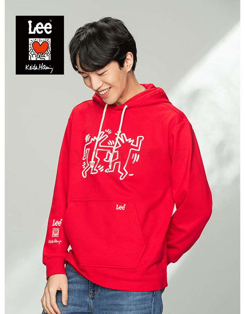 【keith haring联名】lee 21新款宽松连帽多色男卫衣l44771cst 红色